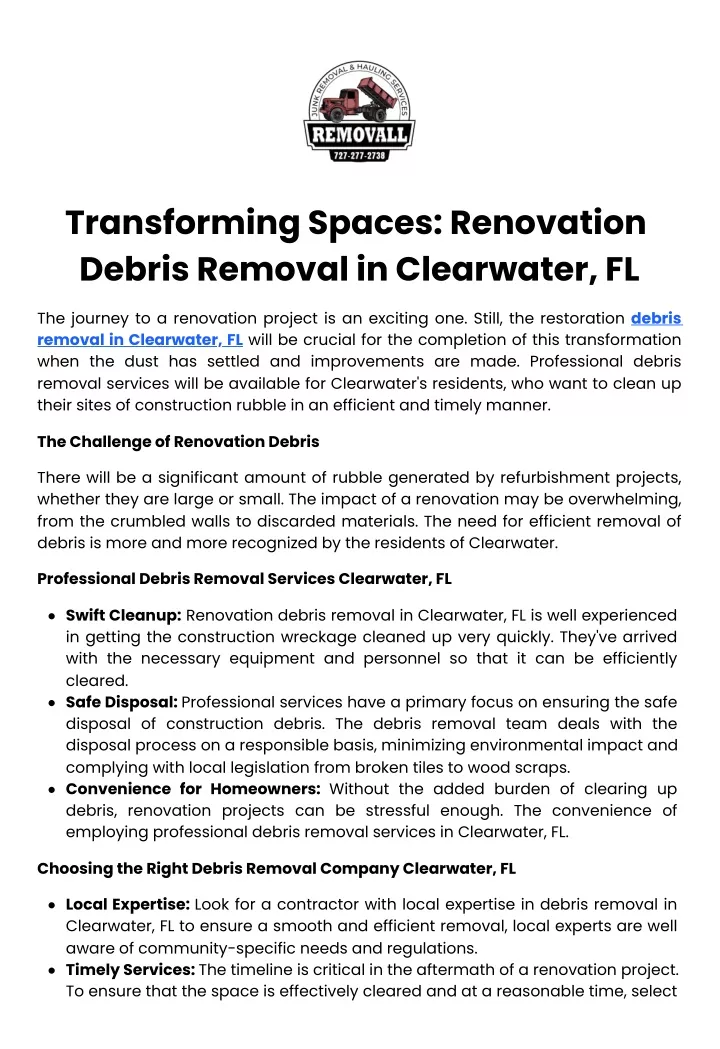 transforming spaces renovation debris removal