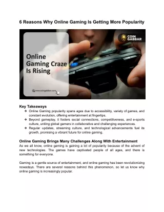 6 reasons why online gaming is getting more