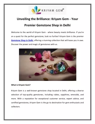 Unveiling the Brilliance Kriyam Gem - Your Premier Gemstone Shop in Delhi