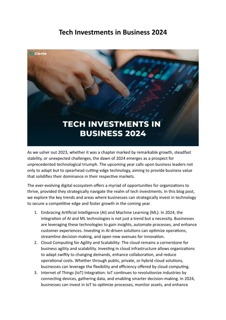tech investments in business 2024