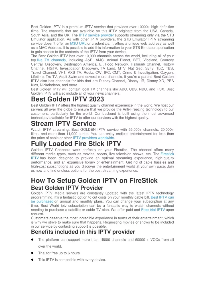 best golden iptv is a premium iptv service that