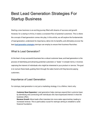 Best Lead Generation Strategies For StartUp Business