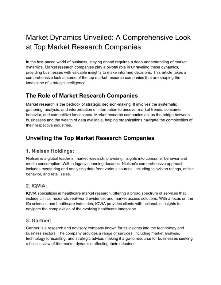 market dynamics unveiled a comprehensive look