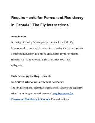 Requirements for Permanent Residency in Canada   The Fly International