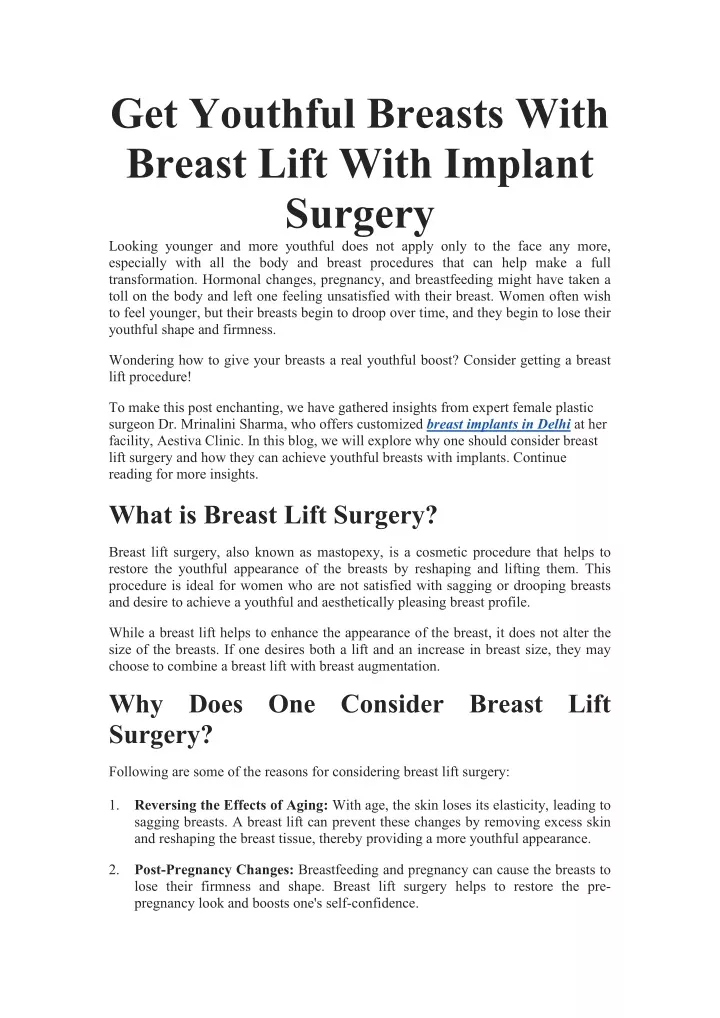 get youthful breasts with breast lift with