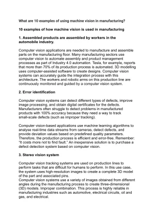 What are 10 examples of using machine vision in manufacturing