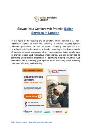 Elevate Your Comfort with Premier Boiler Services in London