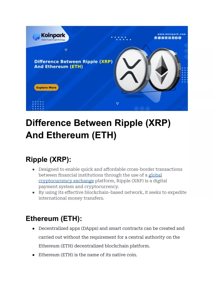 difference between ripple xrp and ethereum eth