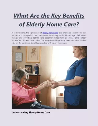 What Are the Key Benefits of Elderly Home Care?
