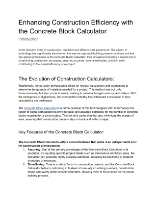 Enhancing Construction Efficiency with the Concrete Block Calculator