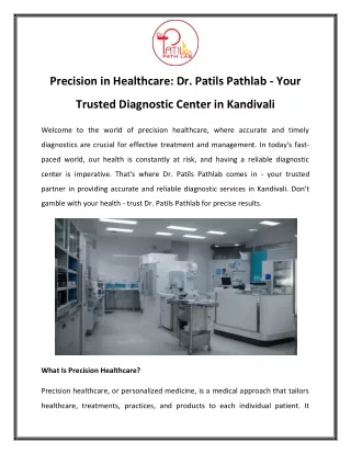 Precision in Healthcare Dr. Patils Pathlab - Your Trusted Diagnostic Center in Kandivali