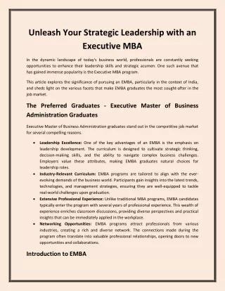 Unleash Your Strategic Leadership with an Executive MBA