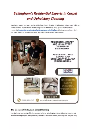 Bellingham's Residential Experts in Carpet and Upholstery Cleaning