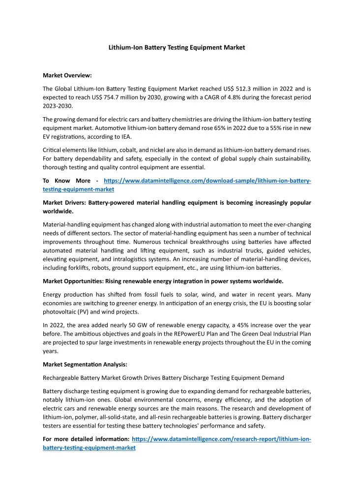 lithium ion battery testing equipment market