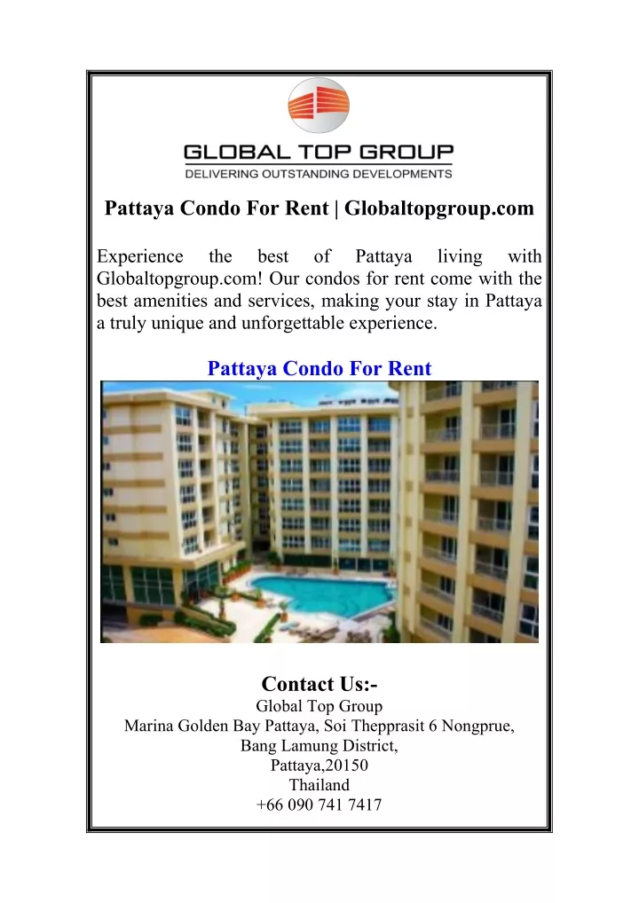 pattaya condo for rent globaltopgroup com