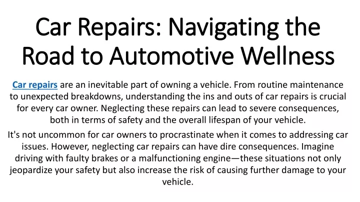 car repairs navigating the road to automotive wellness