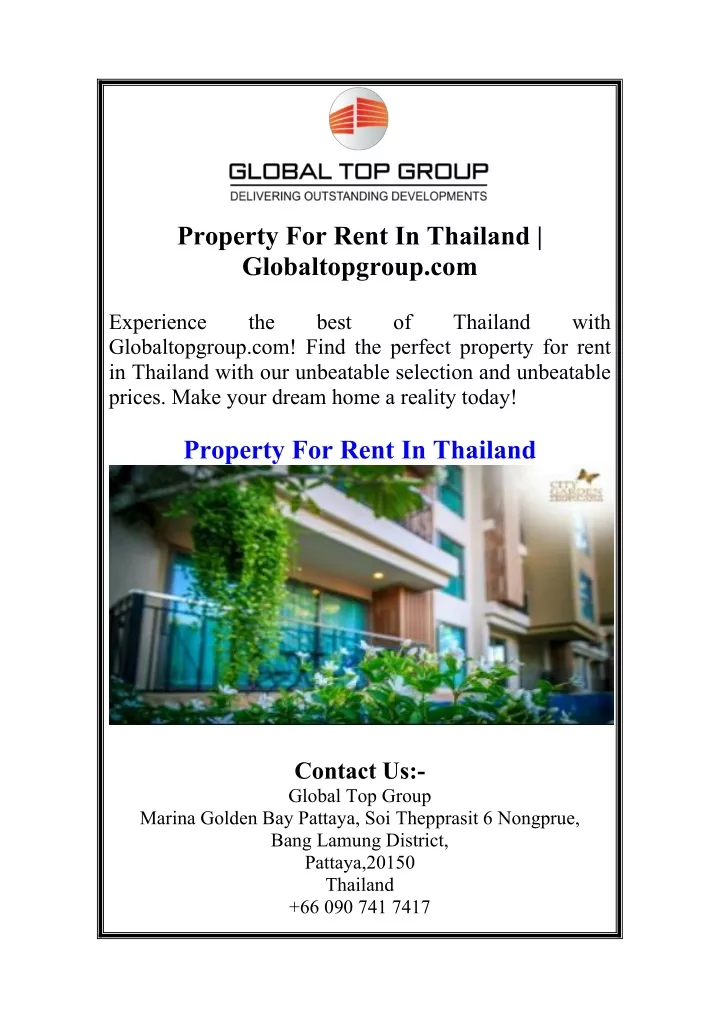 property for rent in thailand globaltopgroup com