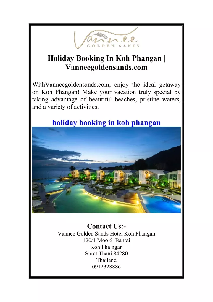 holiday booking in koh phangan vanneegoldensands