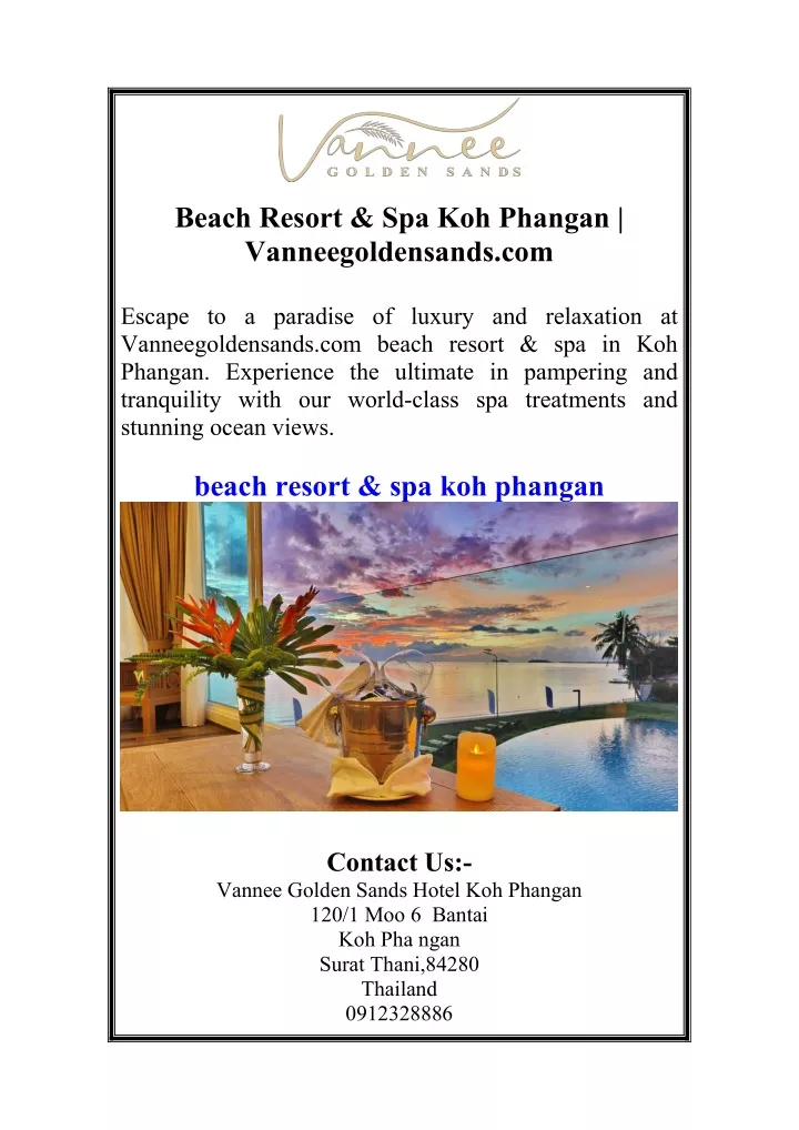 beach resort spa koh phangan vanneegoldensands com