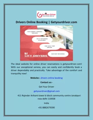 Drivers Online Booking  Getyourdriver