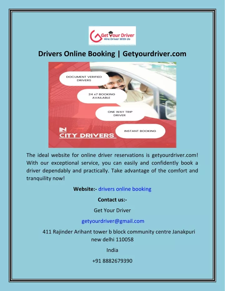 drivers online booking getyourdriver com