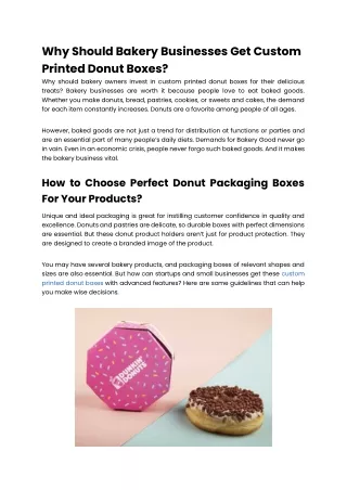 Why Should Bakery Businesses Get Custom Printed Donut Boxes