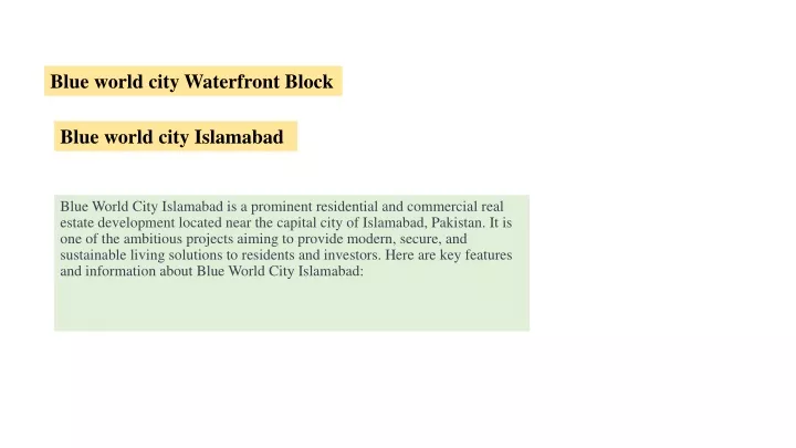 blue world city waterfront blo ck