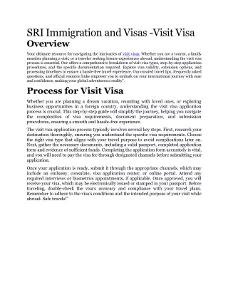 SRI Immigration and Visas- Visit Visa