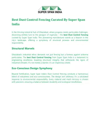 Best Dust Control Fencing Curated By Super Span India