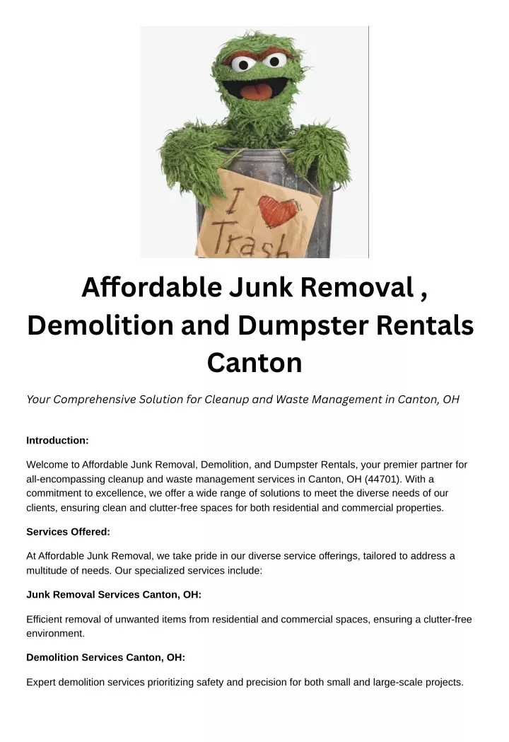 a ordable junk removal demolition and dumpster