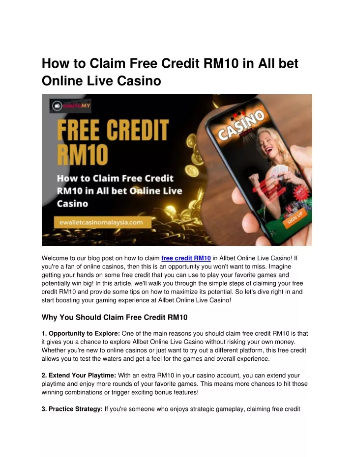how to claim free credit rm10 in all bet online