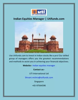 Indian Equities Manager  Utifunds