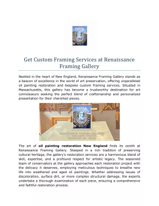 Get Custom Framing Services at Renaissance Framing Gallery