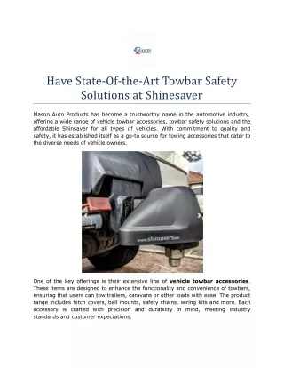 Have State-Of-the-Art Towbar Safety Solutions at Shinesaver