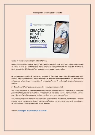 Mensagem de confirmação de consulta | Agência do Médico