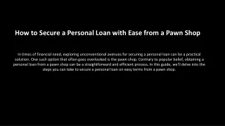 How to Secure a Personal Loan with Ease from a Pawn Shop