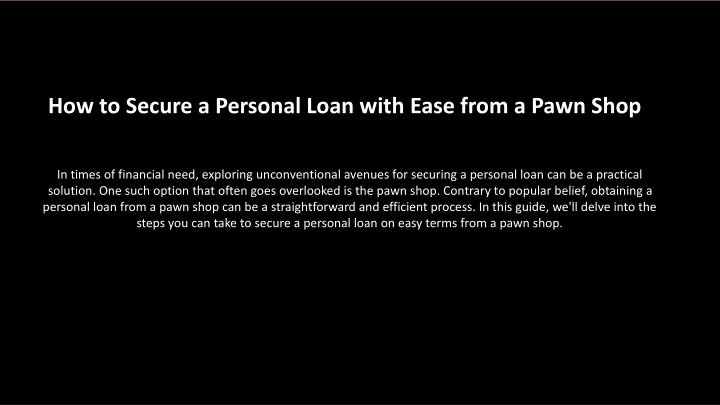 how to secure a personal loan with ease from