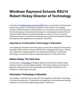 Windham Raymond Schools RSU14 Robert Hickey Director of Technology
