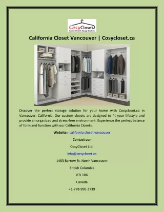 California Closet Vancouver Cosycloset.ca