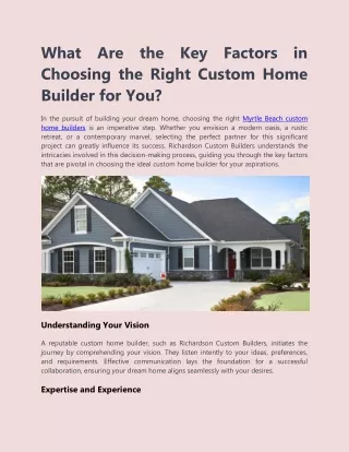 What Are the Key Factors in Choosing the Right Custom Home Builder for You