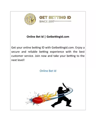 Online Bet Id  Getbettingid
