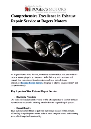 Comprehensive Excellence in Exhaust Repair Service at Rogers Motors