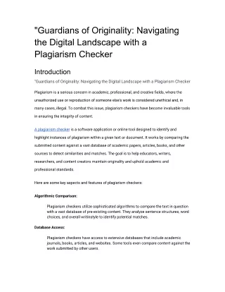 "Guardians of Originality: Navigating the Digital Landscape with a Plagiarism