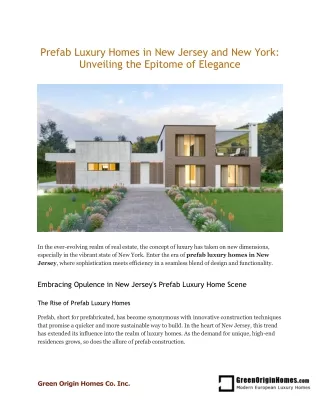 Prefab Luxury Homes in New Jersey and New York: Unveiling the Epitome