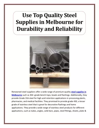 Use Top Quality Steel Supplies in Melbourne for Durability and Reliability