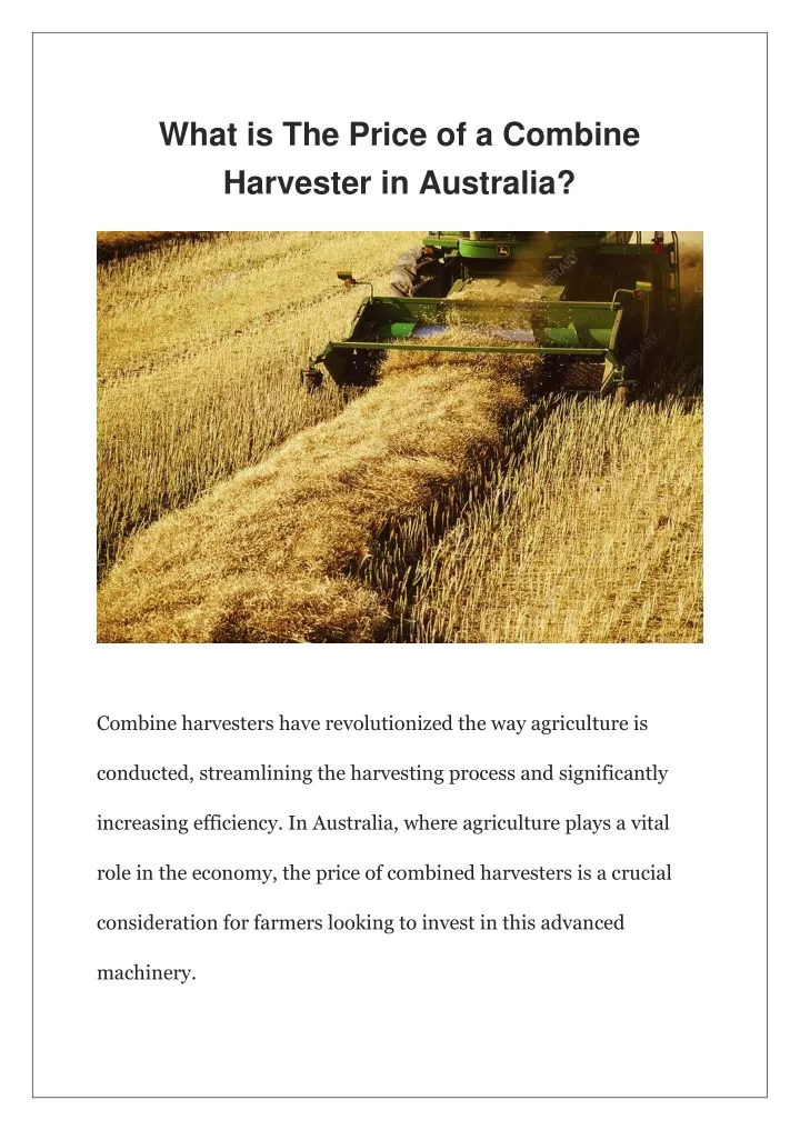 what is the price of a combine harvester