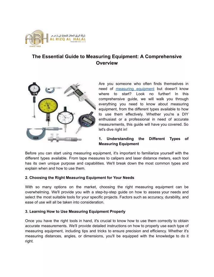 the essential guide to measuring equipment