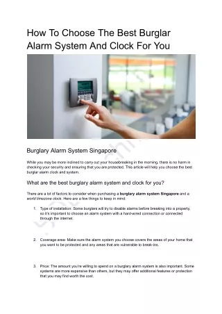 How To Choose The Best Burglar Alarm System And Clock For You