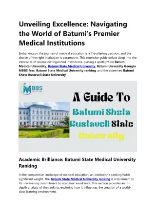 Batumi Medical Institutions Unveiled: Your Complete Guide to Academic Excellence
