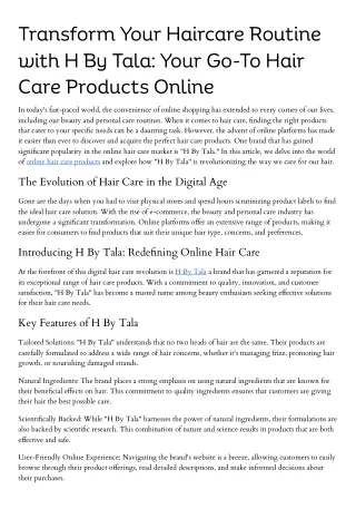 Hair Care Products Online | H By Tala